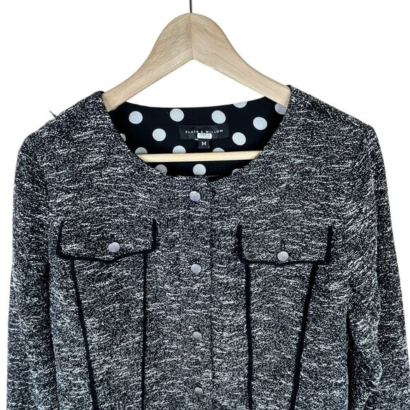 Slate & Willow Tweed Blazer Jacket Sz M Black Space-Dyed Contrast Pipe Trim - Picture 4 of 14